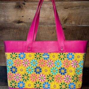 Pink and Yellow Floral Pickleball Tote Bag